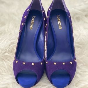 bebe Royal purple and blue gold stiletto heels